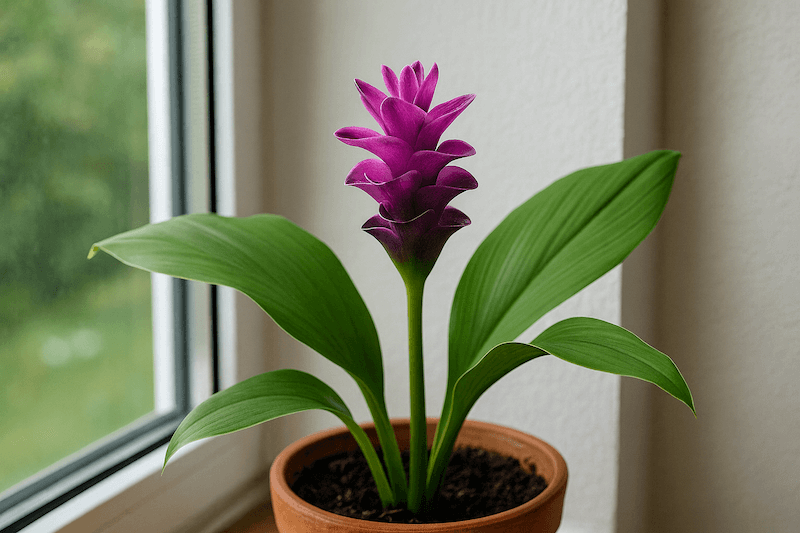 kwiatek kurkumy postawiony na parapecie