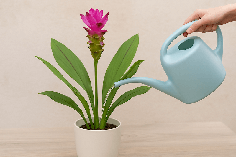 podlewanie kwiatu kurkumy