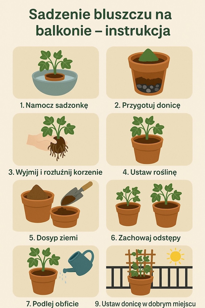 bluszcz na balkonie - sadzenie etapami bluszcz na balkonie - instrukcja sadzenia