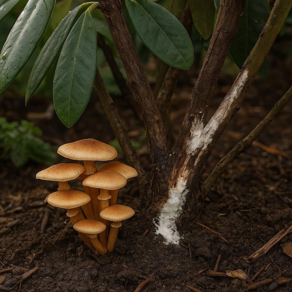 Opieńkowa zgnilizna korzeni rododendronów 