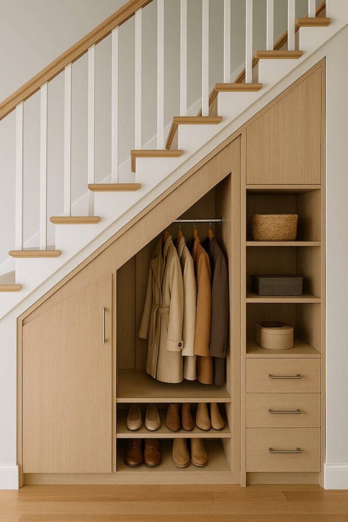 Szafki pod schody - mała garderoba