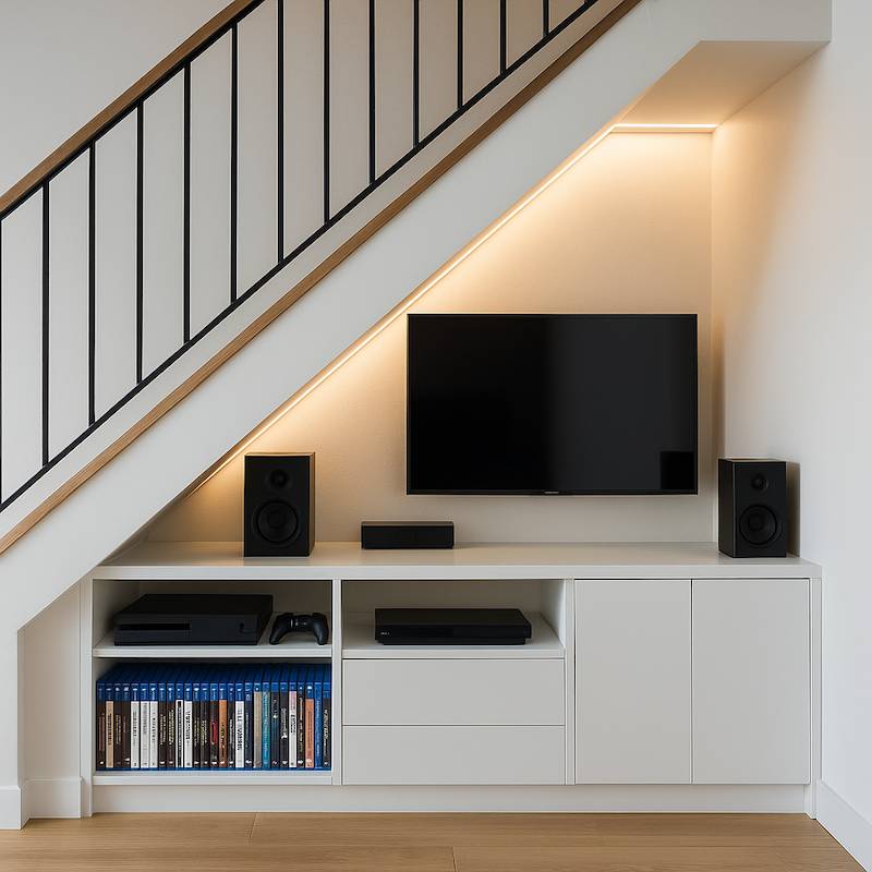 Kącik do gier w przestrzeni pod schodami