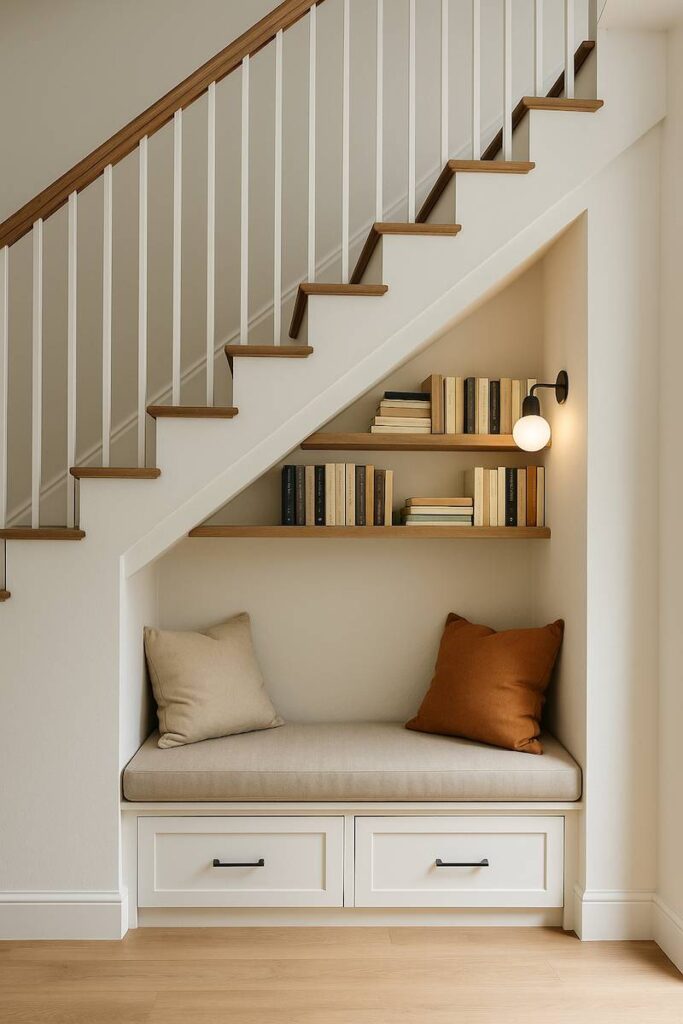 Szafki pod schody - kącik czytelniczy