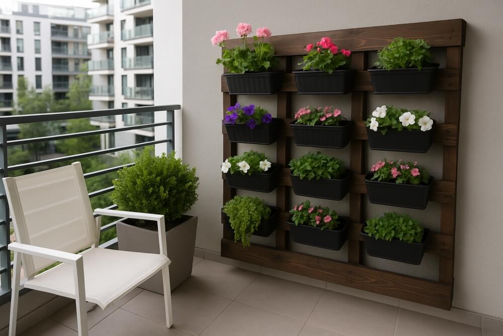 kwietnik z palet na ścianę w stylu nowoczesnym