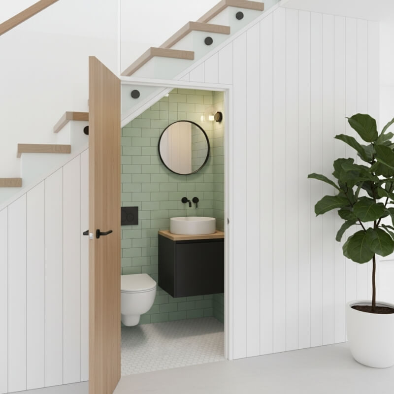 toaleta ukryta pod schodami