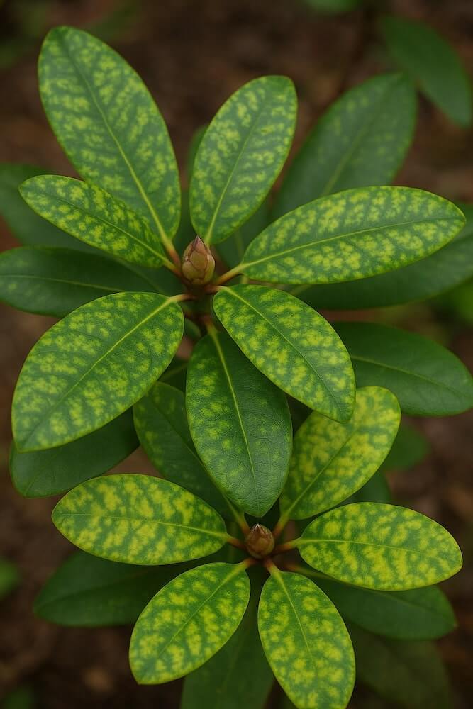 Choroby rododendronów - mozaika liści