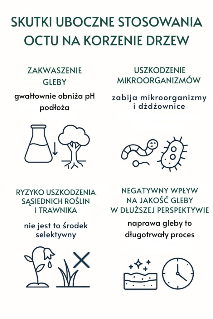 Jak stosowanie octu na korzenie drzew wpływa na ekosystem? Infografika 