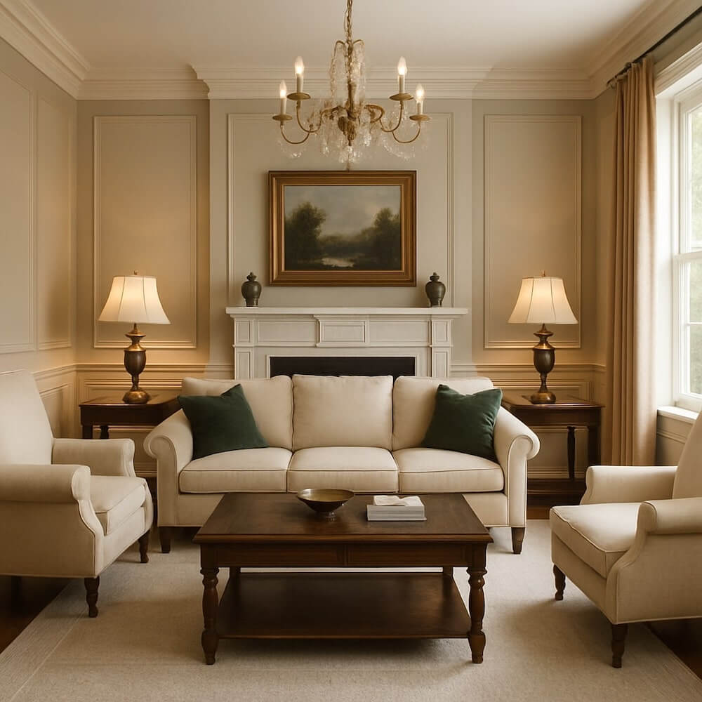Piękny salon w stylu klasycznym Klasyczny salon z charakterem