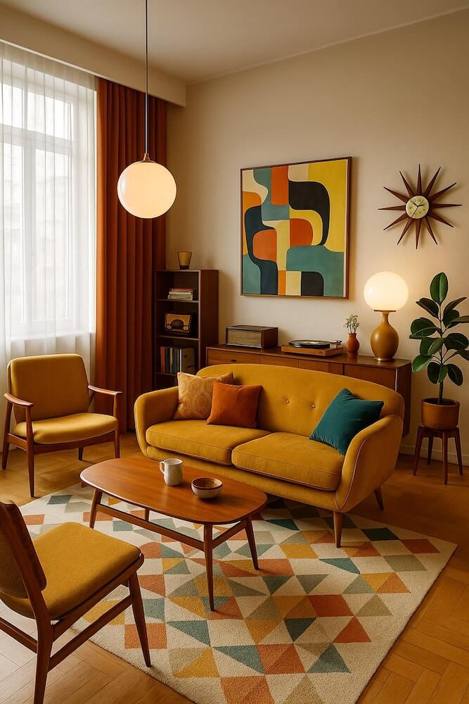 Piękny salon w duchu retro Klimatyczny salon utrzymany w klimacie retro