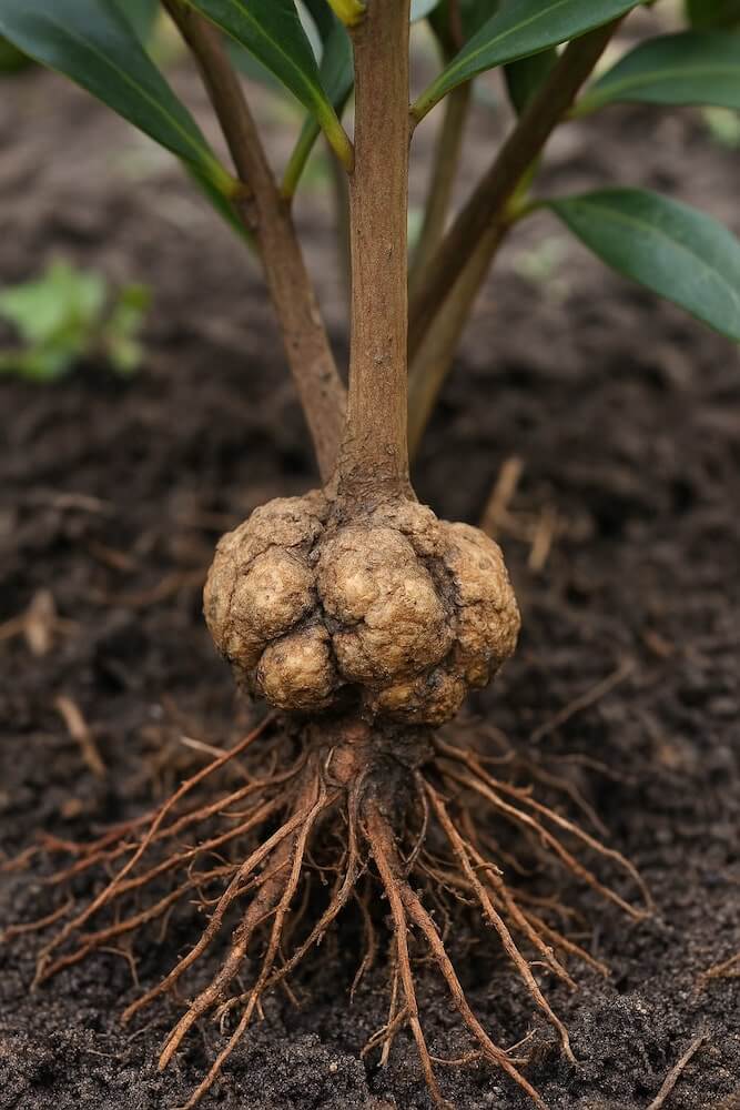 Choroby rododendronów - rak  bakteryjny korzeni