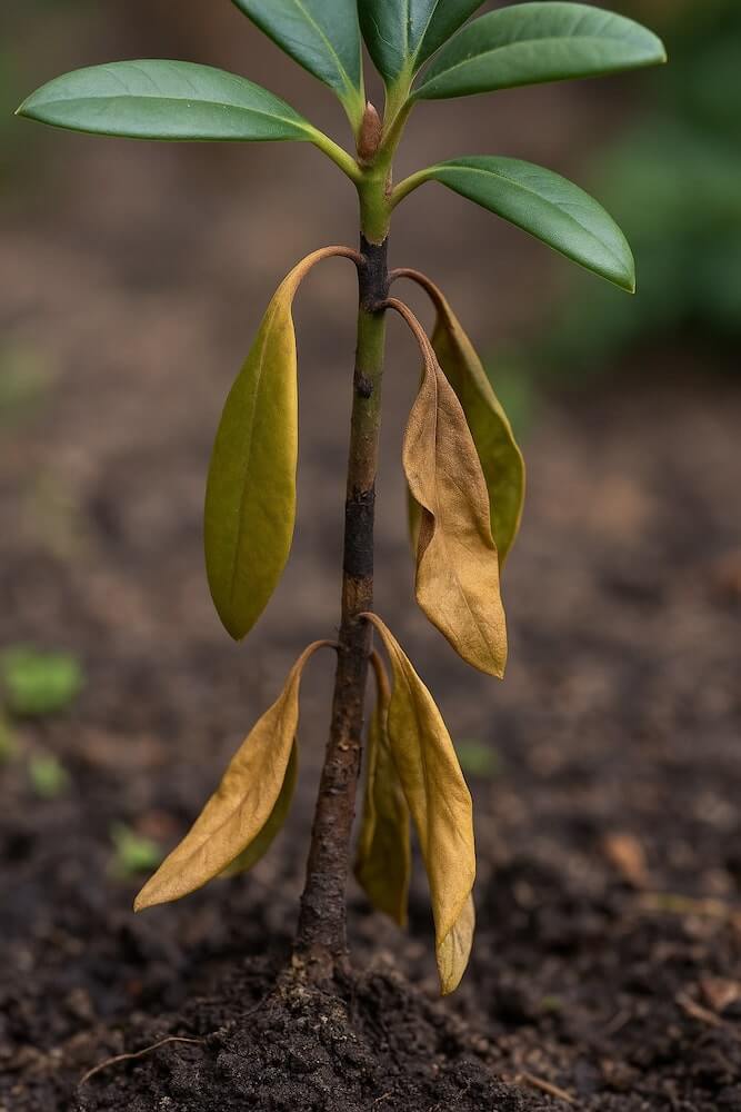 Rizoktonioza atakująca młode sadzonki rododendronów