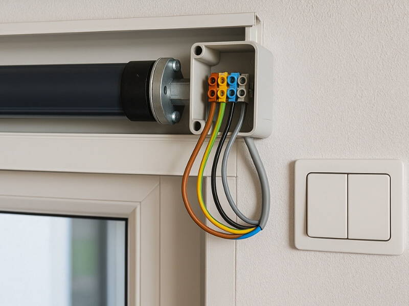 podłączenie rolety 5 przewodów nad oknem podłączenie rolety 5 przewodów w różnych kolorach