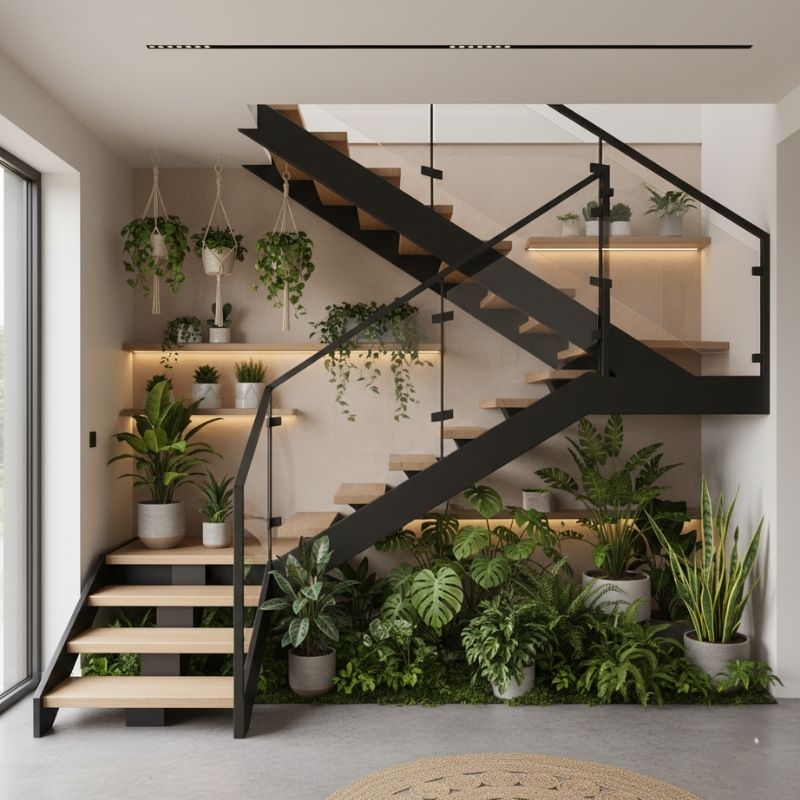 kącik roślin pod schodami