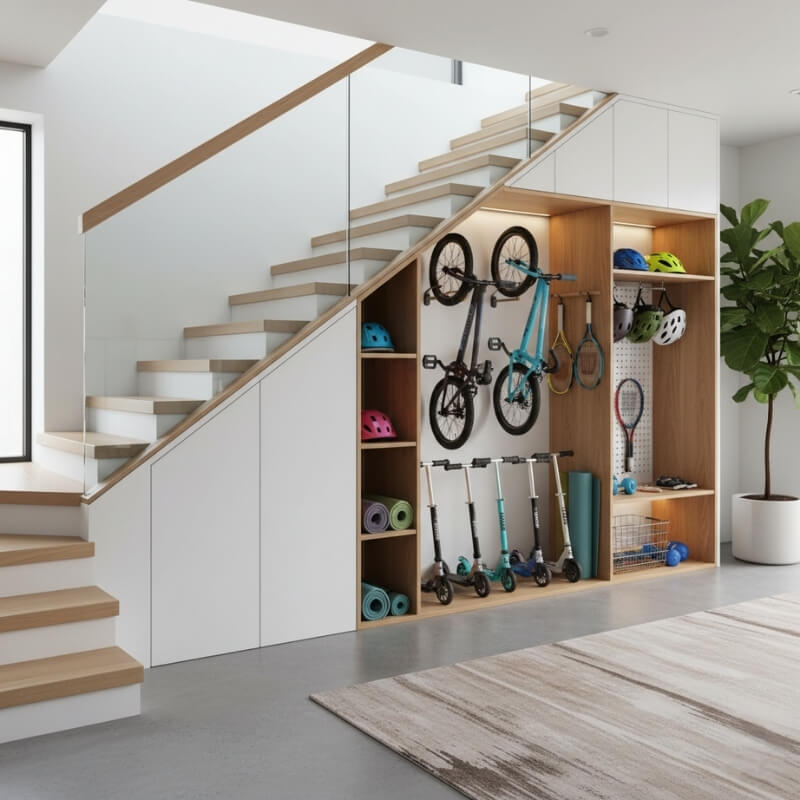 zabudowy pod schodami z miejscem na rowery