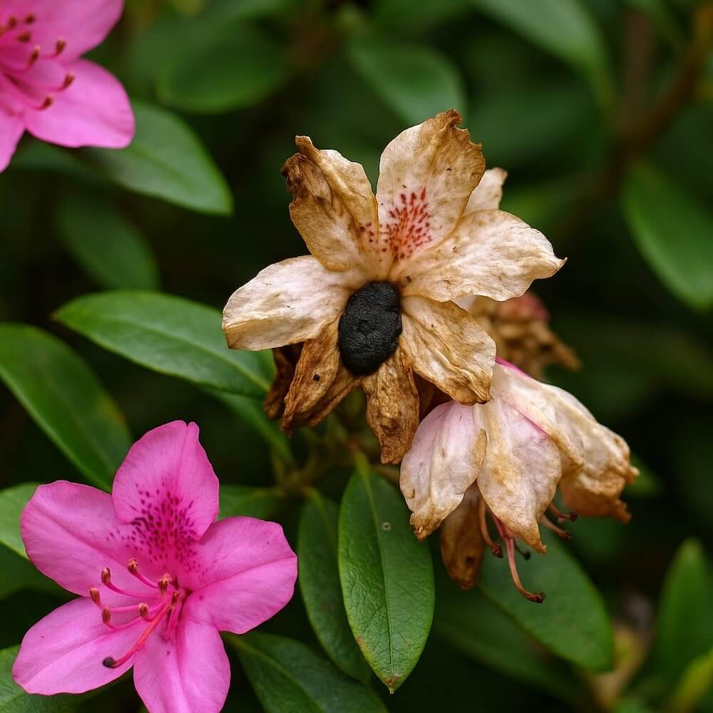 Choroby rododendronów - zgnilizna twardzikowa kwiatów