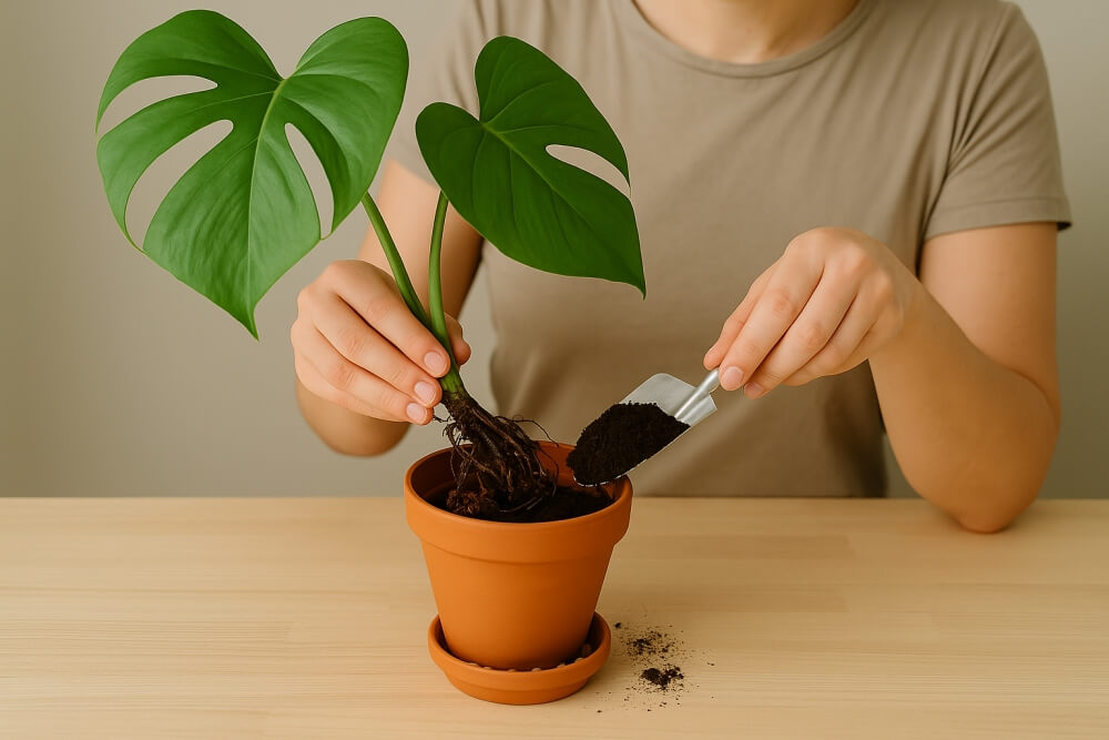 przelana monstera - zmiana podłoża przelana monstera - wymiana ziemi