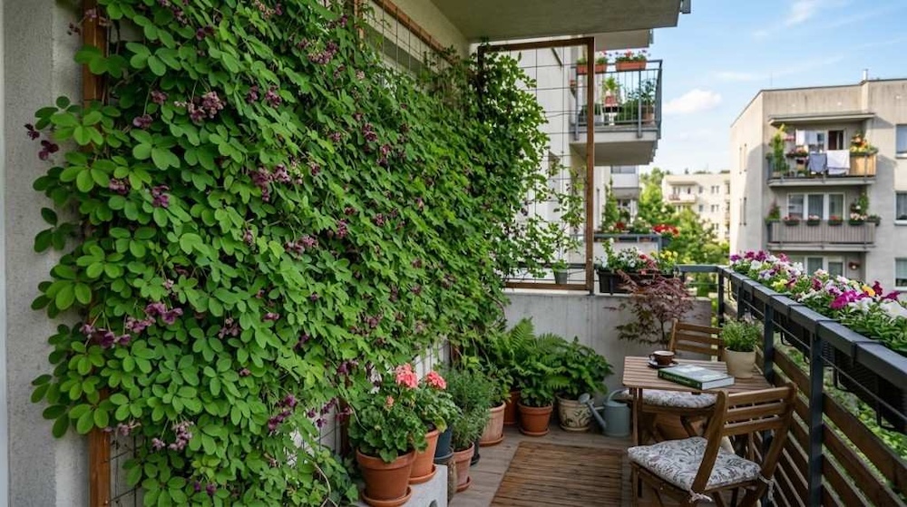 osłona z akebii na balkonie 