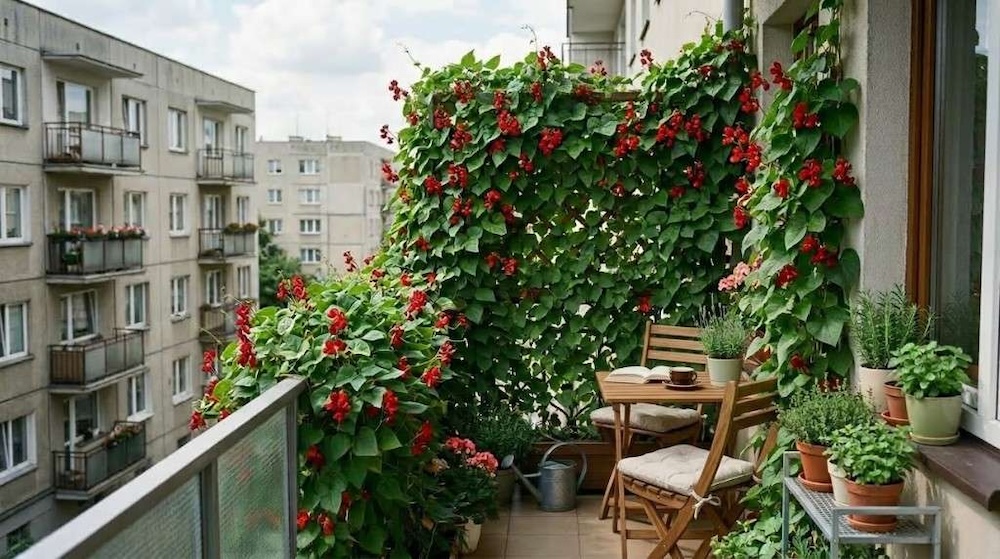 balkon z fasolą ozdobną 
