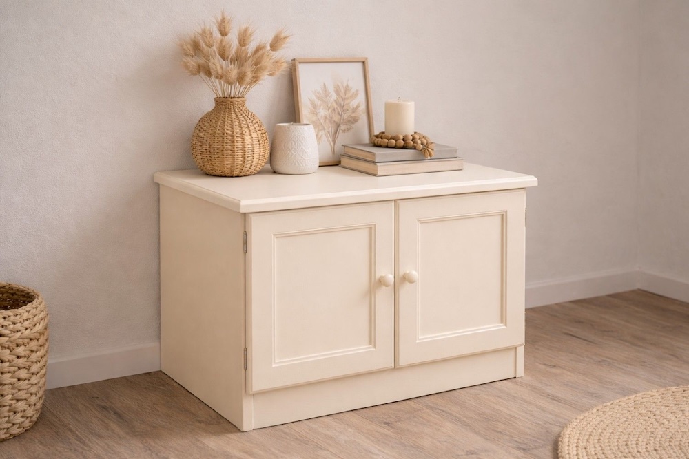 szafka z okleiny pomalowana na biało 