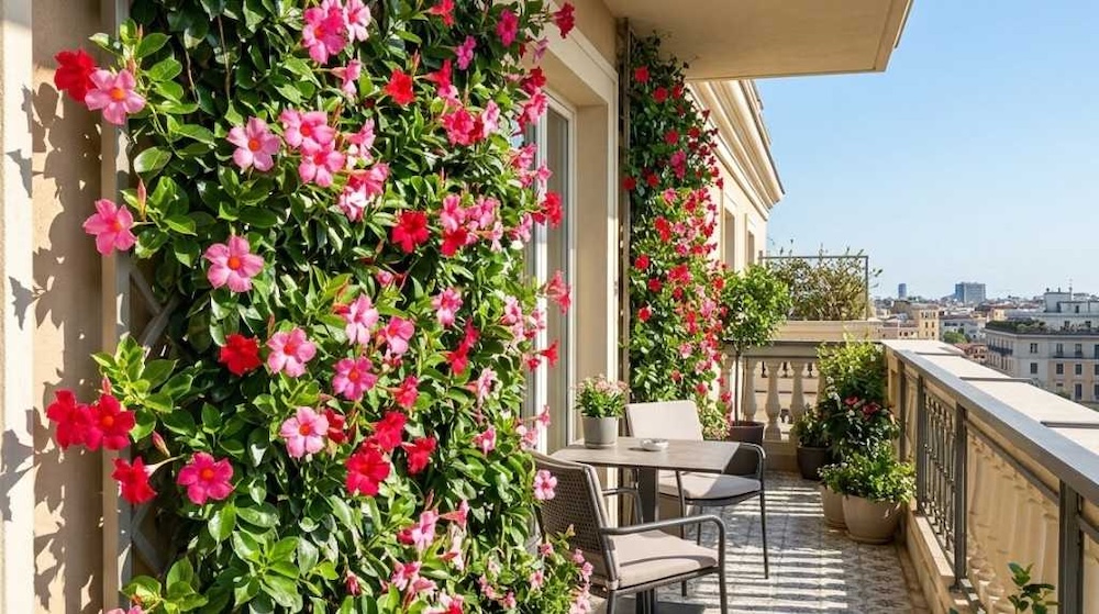 pnącza na balkon - różowa Mandevilla