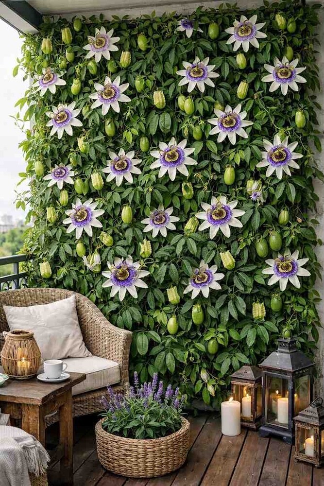 pnącza na balkon - męczennica z dużymi kwiatami 