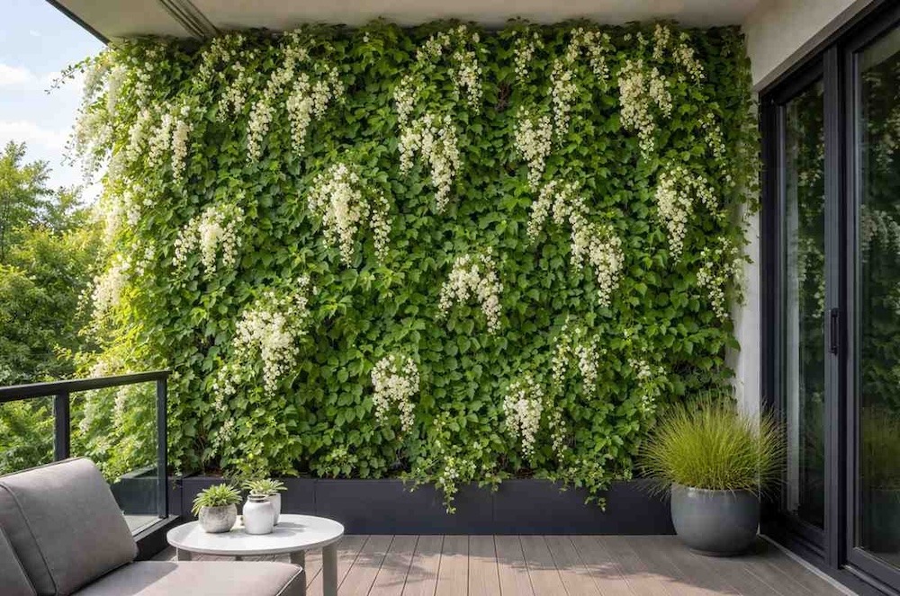 ściana z rdestówki na balkonie 