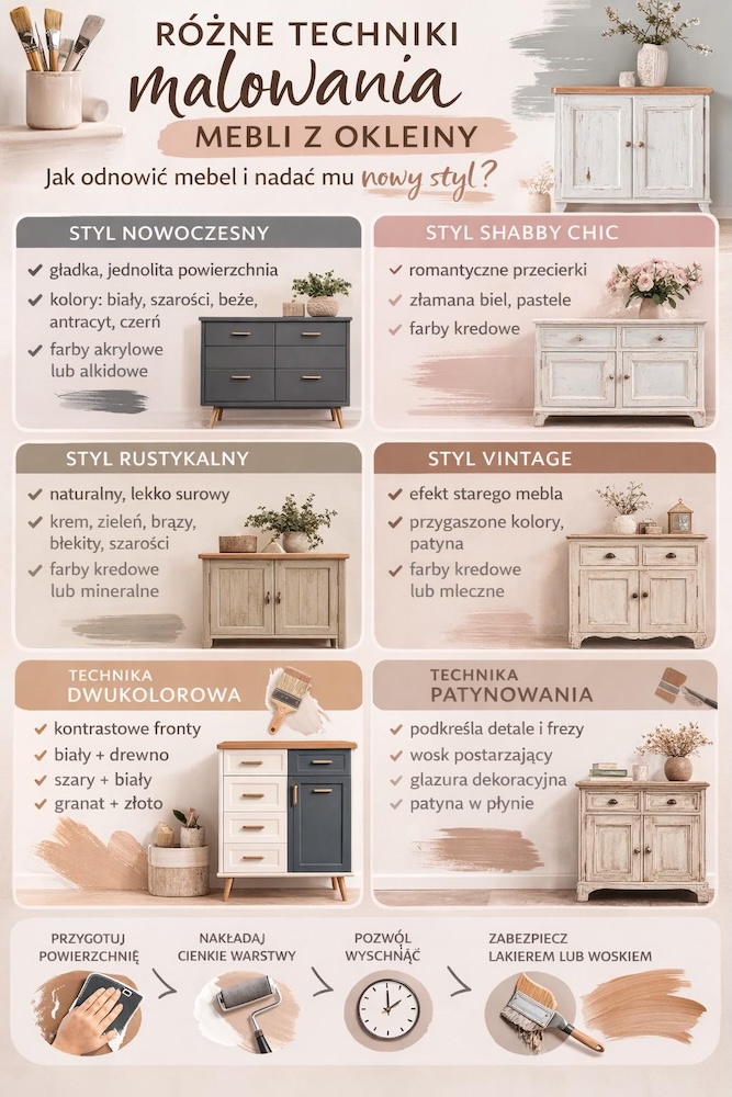 style malowania mebli z okleiny 