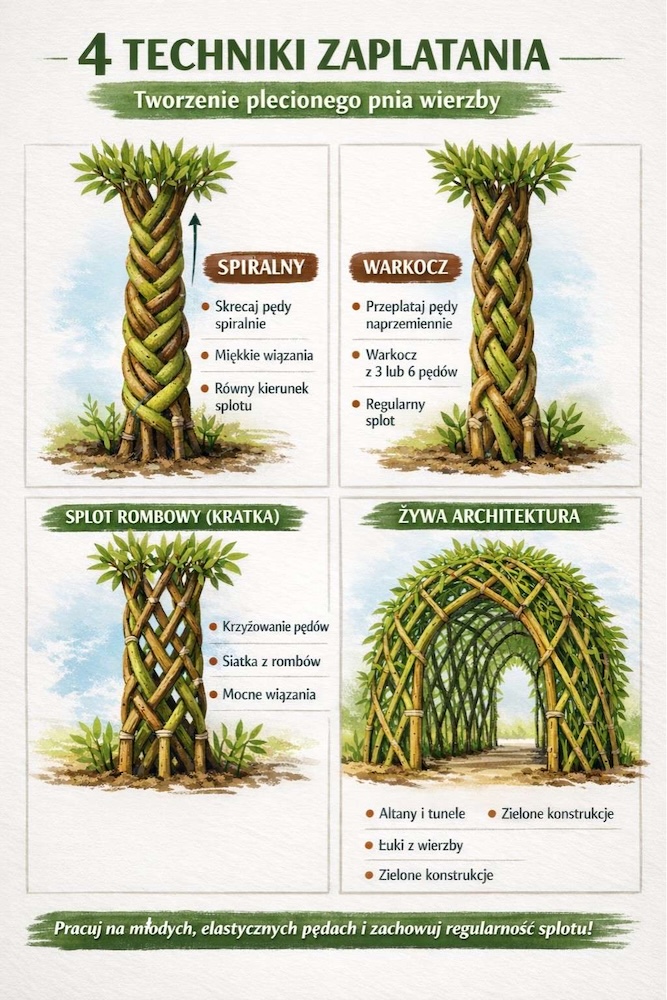 zaplatanie pnia wierzby plecionej 