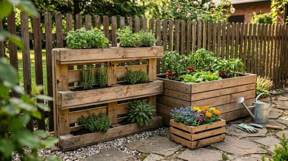 cuda z palet do ogrodu - doniczki 