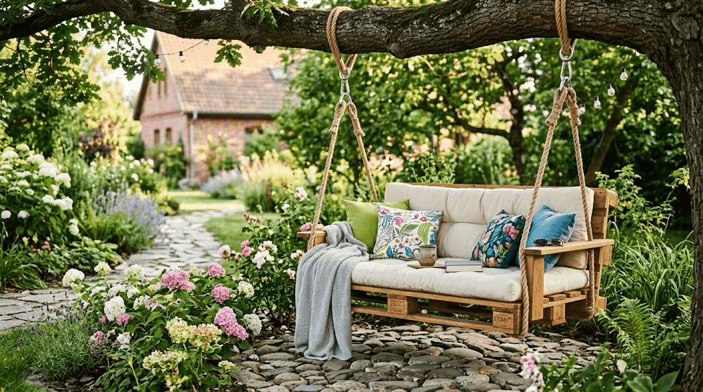 cud z palet do ogrodu - wisząca huśtawka 