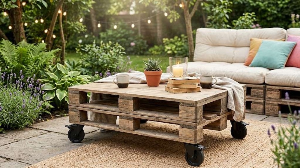 cuda z palet do ogrodu - stolik mobilny 