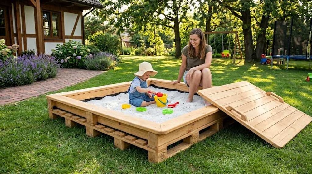 piaskownica z palet dla dziecka 