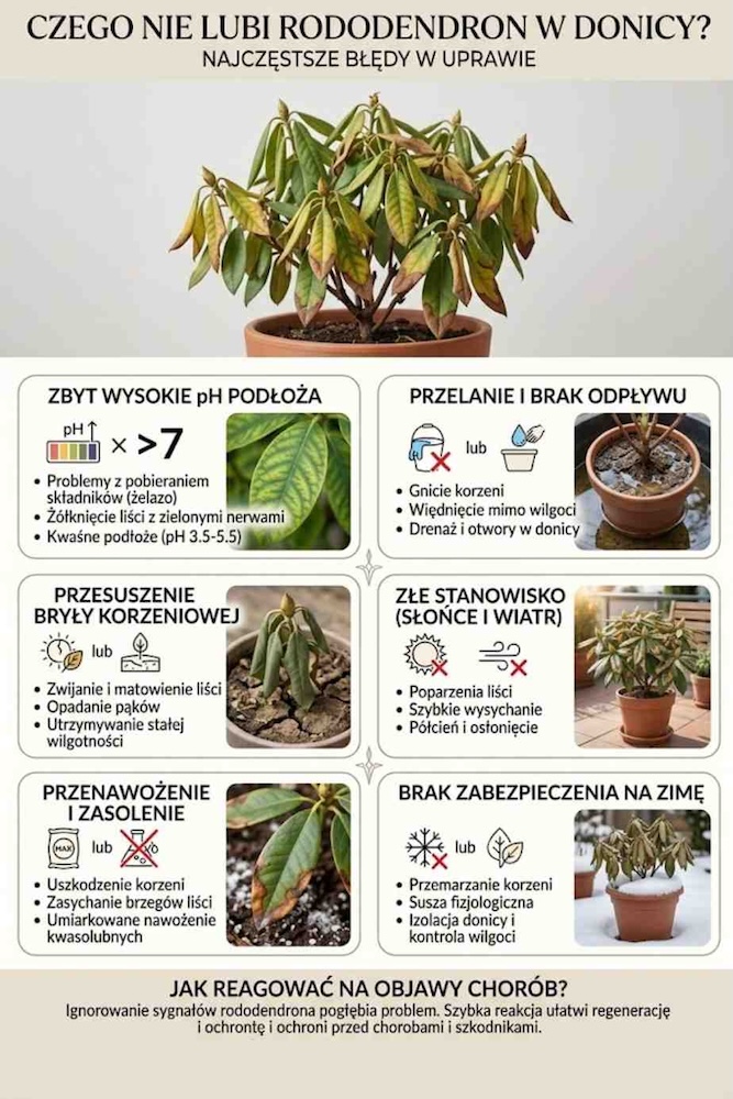 rododendron w donicy - błędy w uprawie 